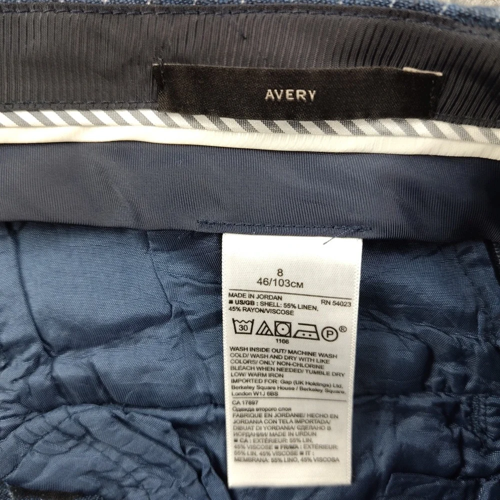 Banana Republic Linen Blend Pants Sz 8 Avery Blue Pinstripe Ankle Crop Trousers